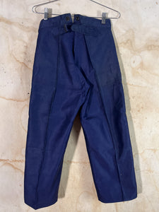 1930s French Blue Moleskin Buckleback Trousers - Deadstock