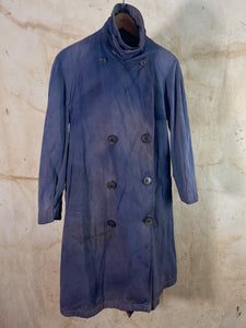 1940s French Faded & Overdyed Blue Small DB Trench Coat