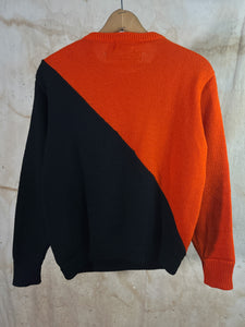 Kandel Brand Orange & Black Color-blocked Knit Wool Sweater c.1950s