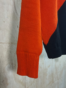 Kandel Brand Orange & Black Color-blocked Knit Wool Sweater c.1950s