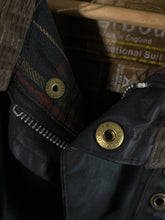 Load image into Gallery viewer, 1970s Barbour International Waxed Jacket w/ Corduroy Collar
