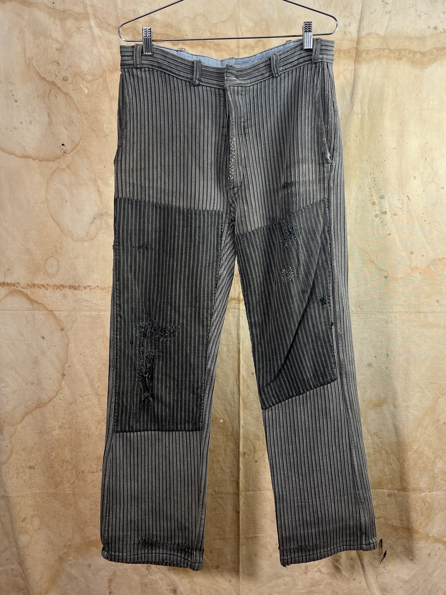 Patched & Mended Gray French Workwear Trousers c.1950s- 60s
