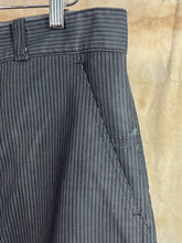 Load image into Gallery viewer, French Black &amp; Gray Striped Moleskin Trousers &quot;Le Favori&quot; c.1950s
