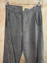 Load image into Gallery viewer, French Buckle-back Gray Striped Work Trousers &quot;Le Chat Vert&quot; c.1940s
