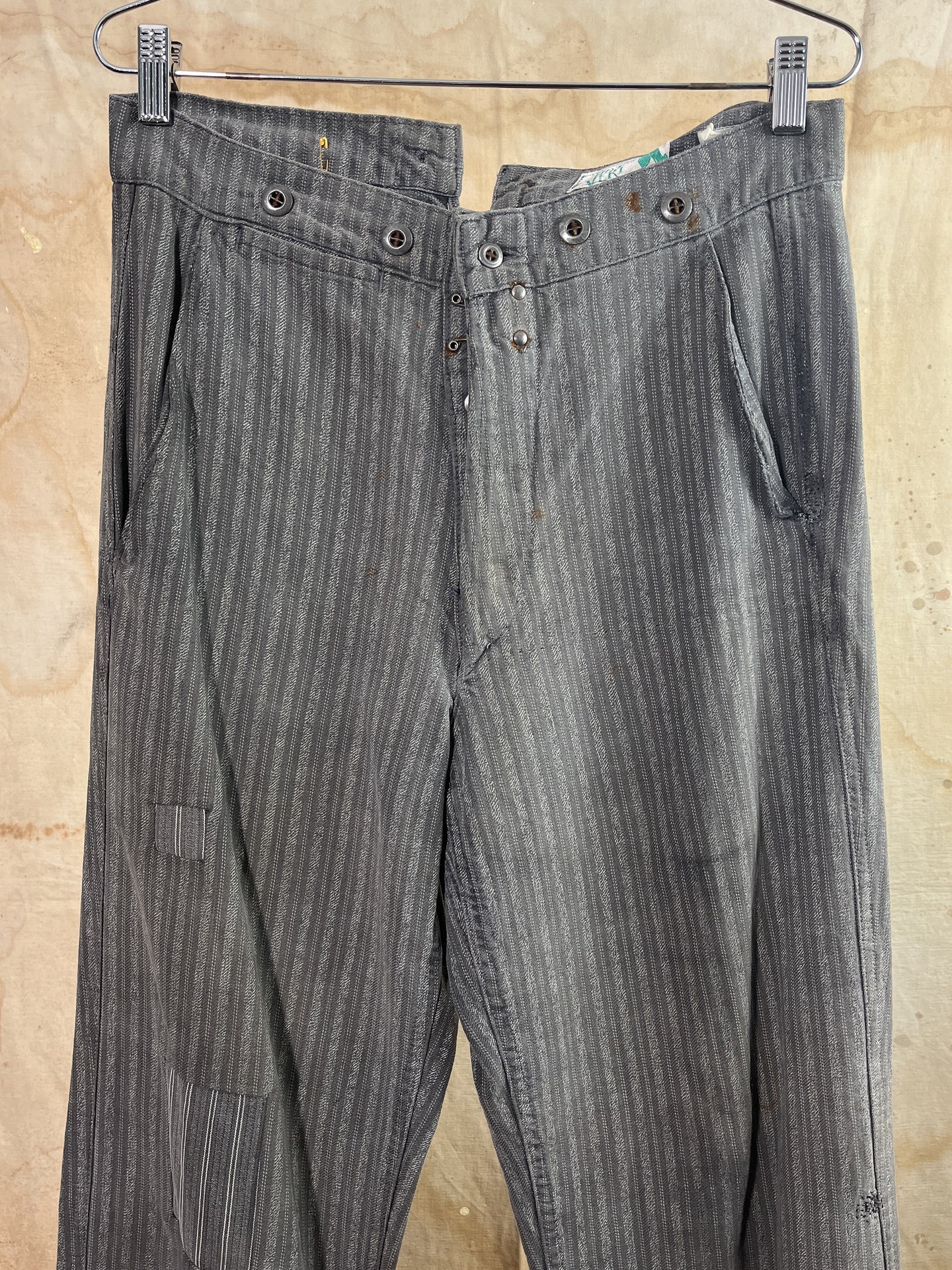French Buckle-back Gray Striped Work Trousers 