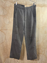 Load image into Gallery viewer, French Buckle-back Gray Striped Work Trousers &quot;Le Chat Vert&quot; c.1940s
