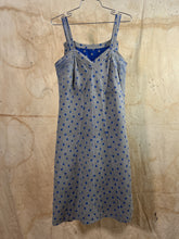 Load image into Gallery viewer, French Blue &amp; Gray Polka-Dot Fleeced Cotton Dress c.1940s
