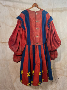 French Red & Blue Wool Theater Costume Dress c. 1930s