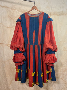 French Red & Blue Wool Theater Costume Dress c. 1930s