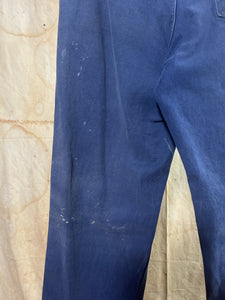 French Blue Workwear Cotton Twill Trousers, Denim Patched "Vulcain" c. 1950s