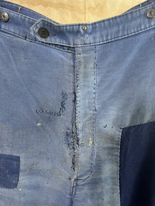 Heavily Patched & Mended French Blue Moleskin Work Trousers c. 1960s