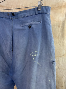 Heavily Patched & Mended French Blue Moleskin Work Trousers c. 1960s