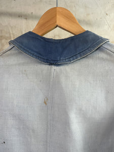 French Cotton Moleskin Work Jacket c. 1950s-60s Heavily faded & patched