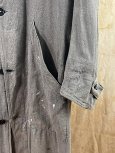 French Salt & Pepper Long Cotton Work Coat/ Duster c. 1940s
