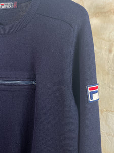 Vintage FILA Made in Italy Wool Kangaroo Pocket Sweater c. 1970s-80s