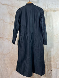 French Black Cotton Hotel Worker's Dress/ Duster c. 1940s Deadstock