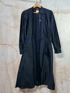 French Black Cotton Hotel Worker's Dress/ Duster c. 1940s Deadstock