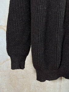 Made in UK - Sun Faded Dark Brown Cable Knit Wool Sweater