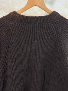 Made in UK - Sun Faded Dark Brown Cable Knit Wool Sweater