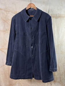 German Gray-Blue Cotton Herringbone Twill Shop Coat c. 1960s