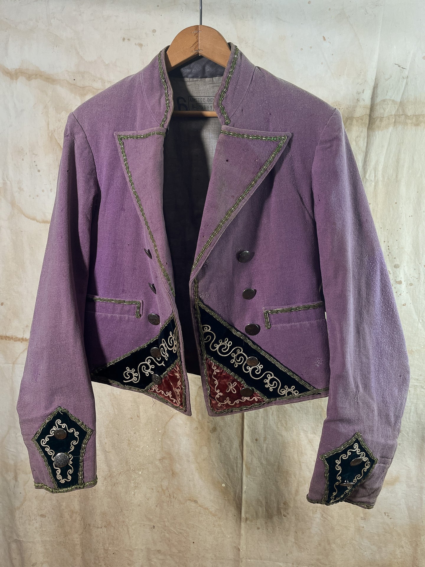 French Theater Costume Purple Bolero Style Jacket c. 1940s