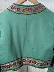 French Theater Costume Teal Bolero Style Jacket c. 1940s