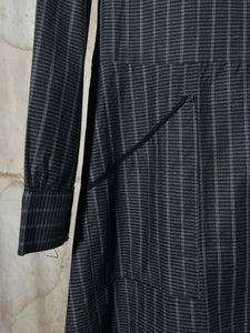 French Gray Plaid Belted Work Dress/ Duster c. 1940s