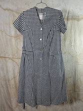 Load image into Gallery viewer, French B&amp;W Houndstooth Sh. Sleeve Work Dress c. 1950s
