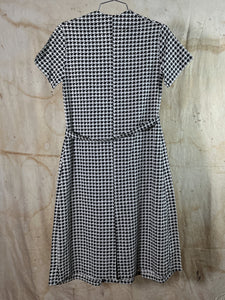 French B&W Houndstooth Sh. Sleeve Work Dress c. 1950s