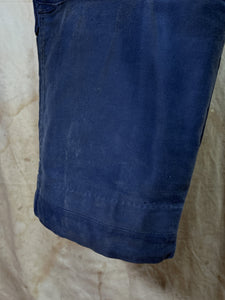 French Blue Moleskin PATCHED Work Trousers c. 1950s-60s