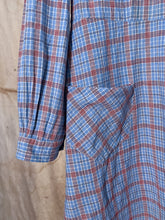 Load image into Gallery viewer, French Blue &amp; Red Plaid Work Dress/ Duster c. 1940s
