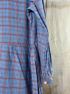 French Blue & Red Plaid Work Dress/ Duster c. 1940s