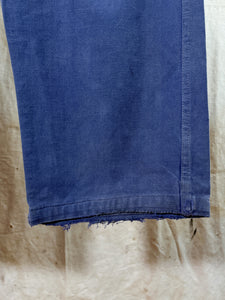 French Blue Cotton Twill Patched & Repaired Work Trousers c. 1950s