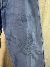 Load image into Gallery viewer, French Blue Patched &amp; Repaired Moleskin Trousers c. 1940s-50s
