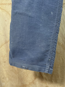 French Blue Patched & Repaired Moleskin Trousers c. 1940s-50s
