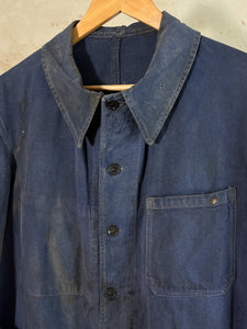 French Blue Cotton Twill Work Jacket c. 1950s-60s