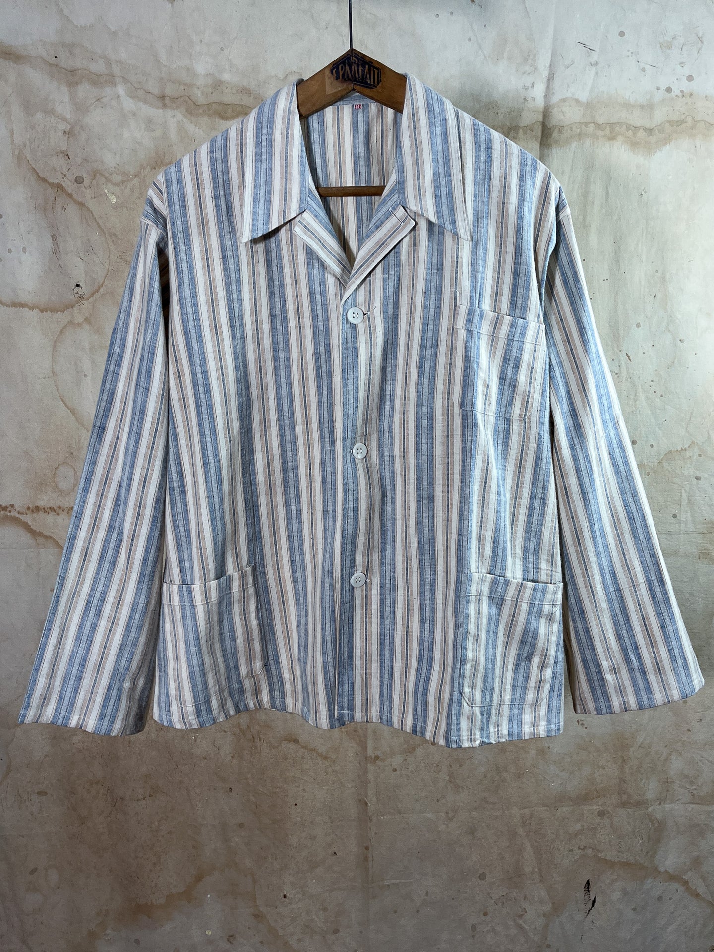 French Flannel Striped Pajama Shirt c. 1940s