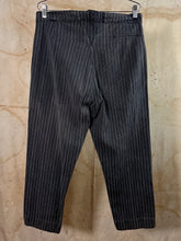 Load image into Gallery viewer, French Gray Striped Workwear Trousers - Brushed Cotton Inside c. 1940s-50s
