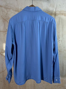 Blue Gabardine Camp Collar Shirt by Textron - Deadstock c.1950s