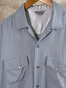 Blue Gray Gabardine Camp Collar Pearl Snap Shirt c.1950s