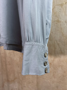 Blue Gray Gabardine Camp Collar Pearl Snap Shirt c.1950s