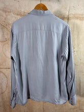 Load image into Gallery viewer, Blue Gray Gabardine Camp Collar Pearl Snap Shirt c.1950s
