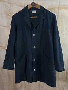 French Indigo Linen Work/ Shop Coat - Le Lapin Vert c. 1940s